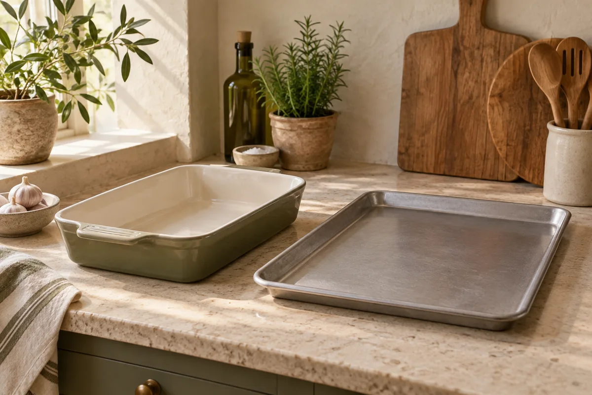 Illustrated baking dish and tray