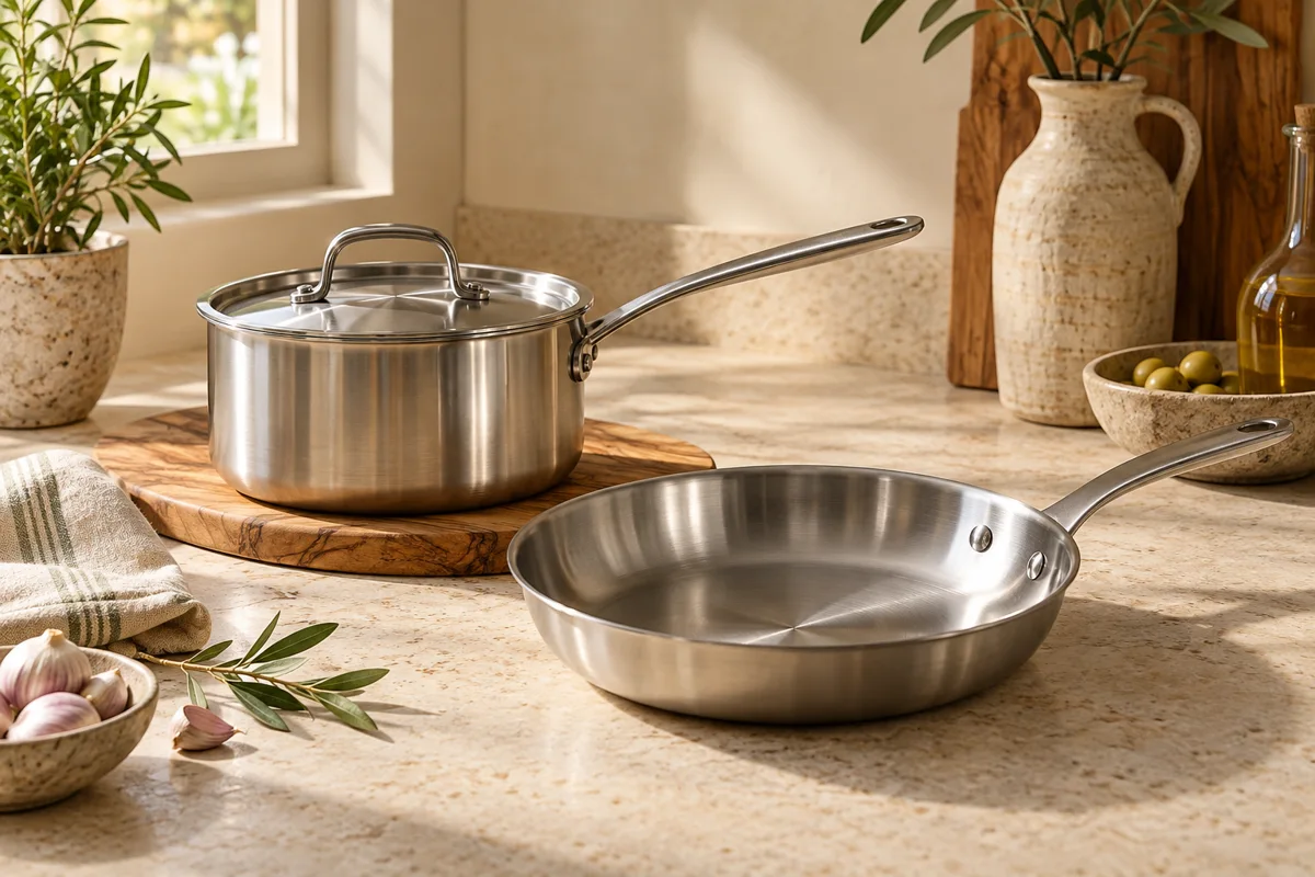 Illustrated saucepan and frying pan