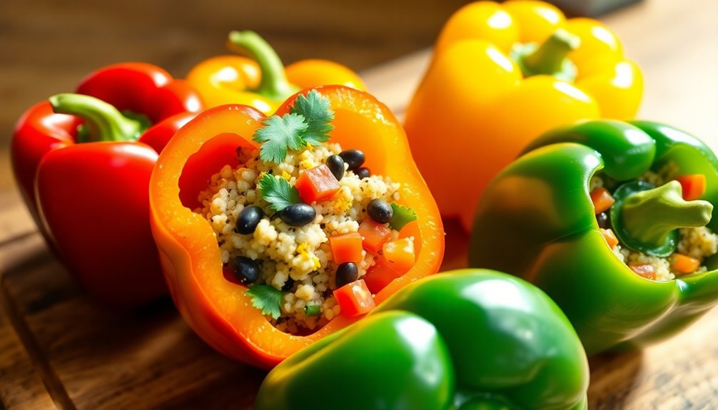 chopping fresh bell peppers