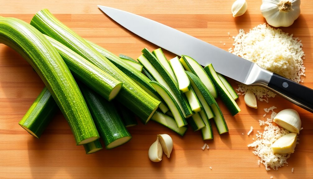 chopping fresh zucchinis finely