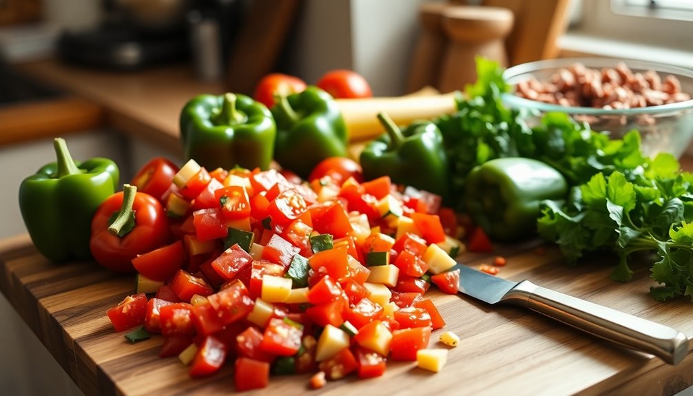 knife slicing through veggies