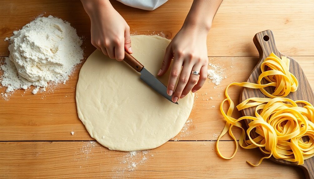 preparing homemade pasta noodles