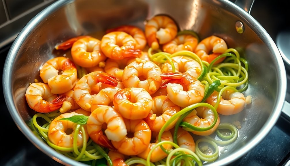 preparing the seafood dish