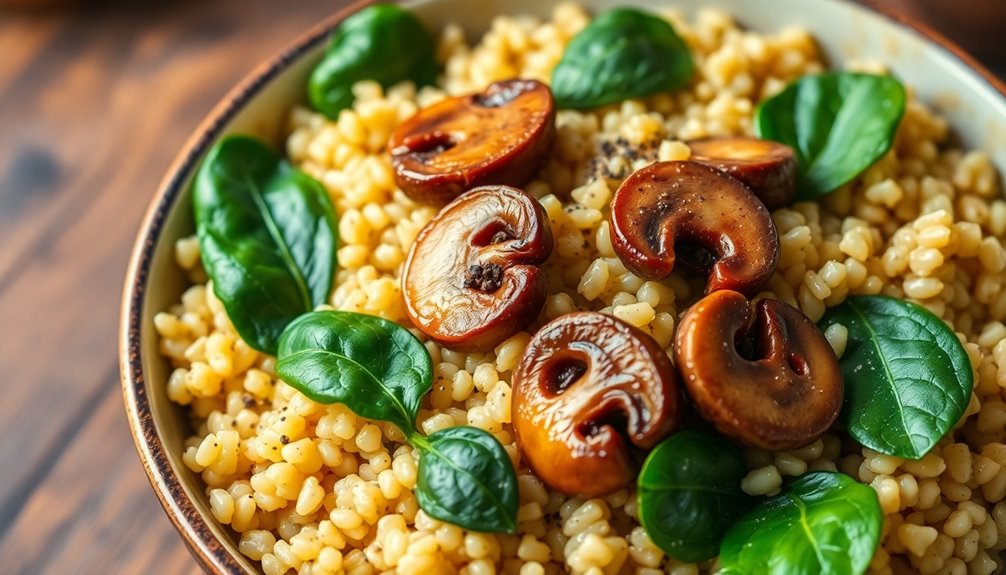 One-Pot Quinoa With Spinach and Mushrooms