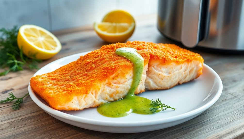 salmon fillets being seasoned