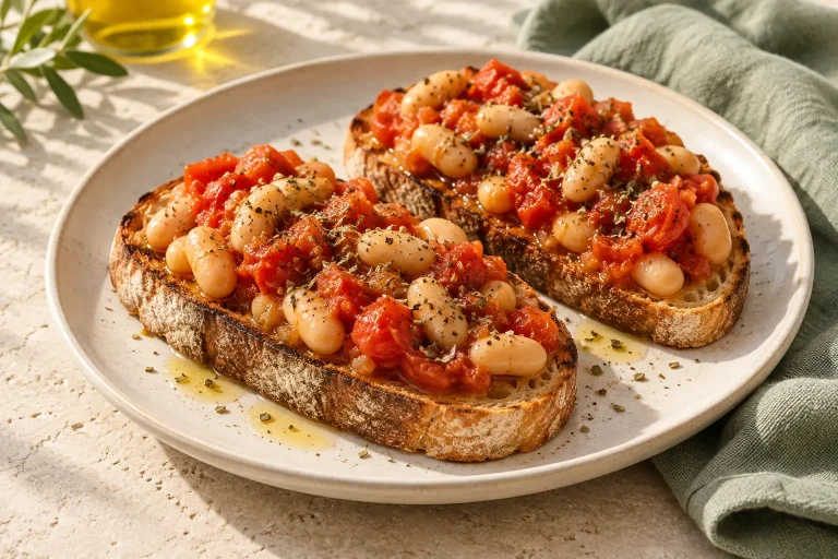 AI illustration of tomato and white beans on toast